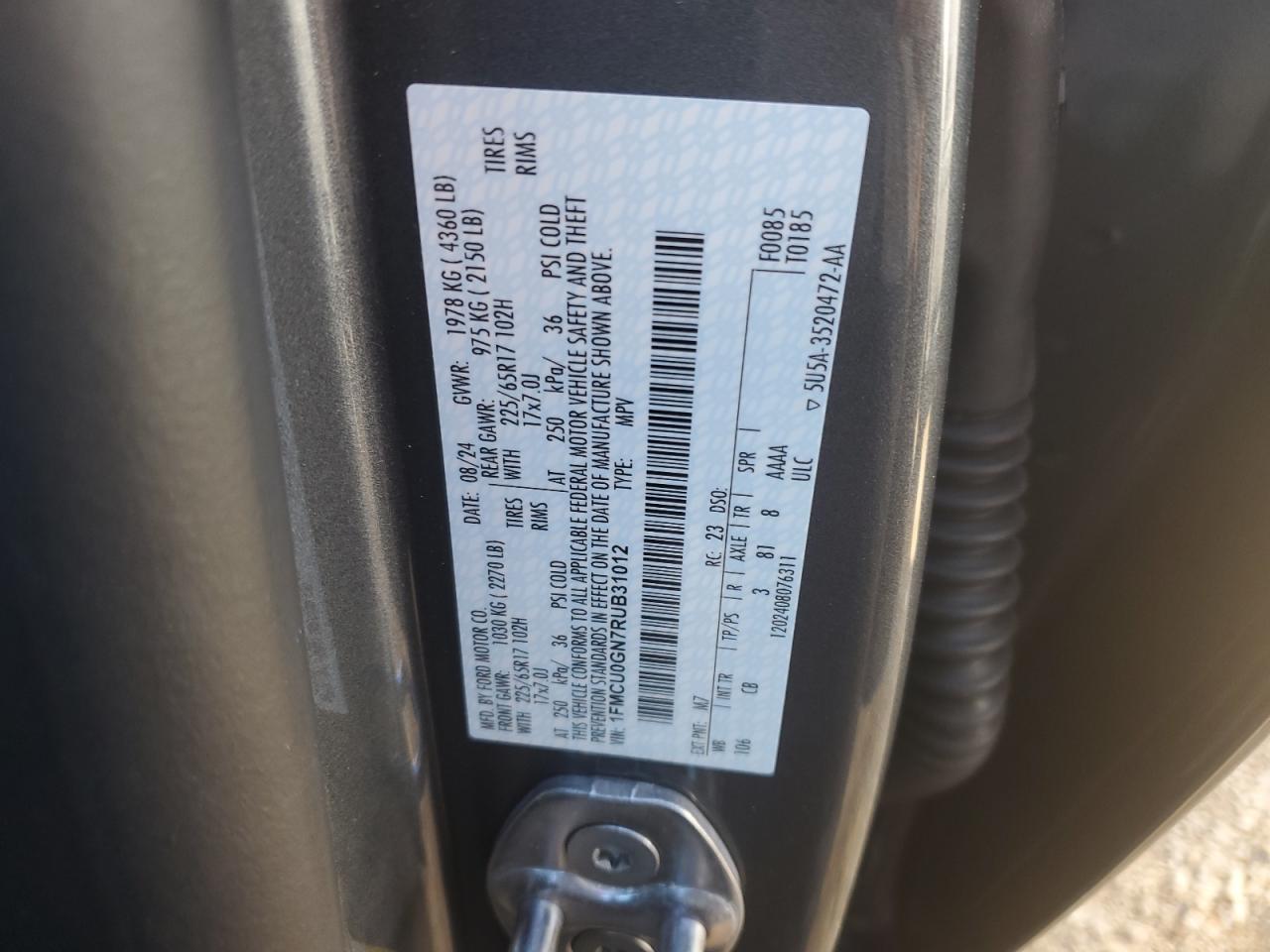 2024 FORD ESCAPE ACTIVE VIN:1FMCU0GN7RUB31012