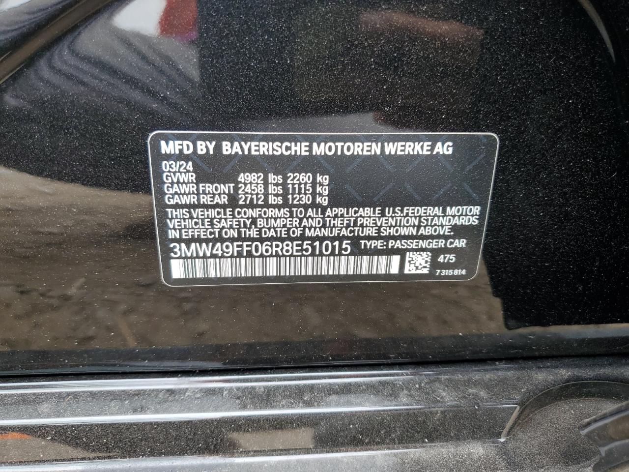 2024 BMW M340XI VIN:3MW49FF06R8E51015