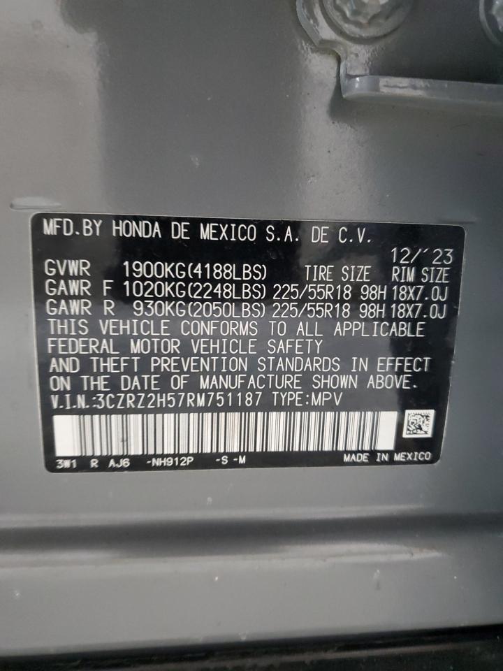 2024 HONDA HR-V SPORT VIN:3CZRZ2H57RM751187