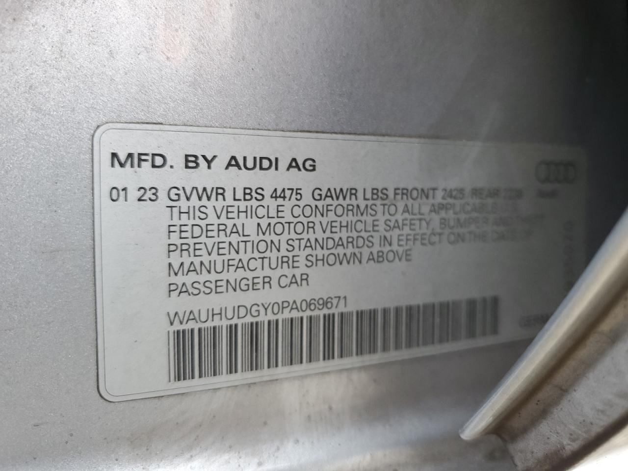 2023 AUDI A3 PREMIUM PLUS VIN:WAUHUDGY0PA069671