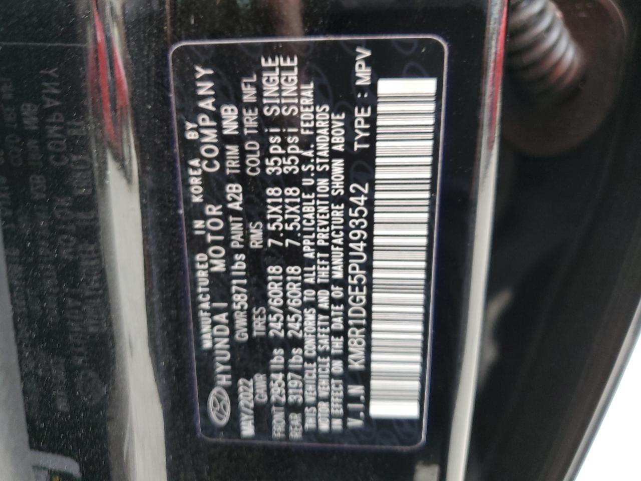 2023 HYUNDAI PALISADE SE VIN:KM8R1DGE5PU493542