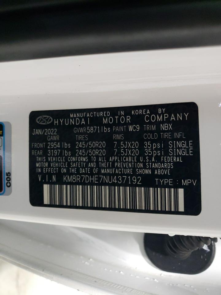 2022 HYUNDAI PALISADE CALLIGRAPHY VIN:KM8R7DHE7NU437192