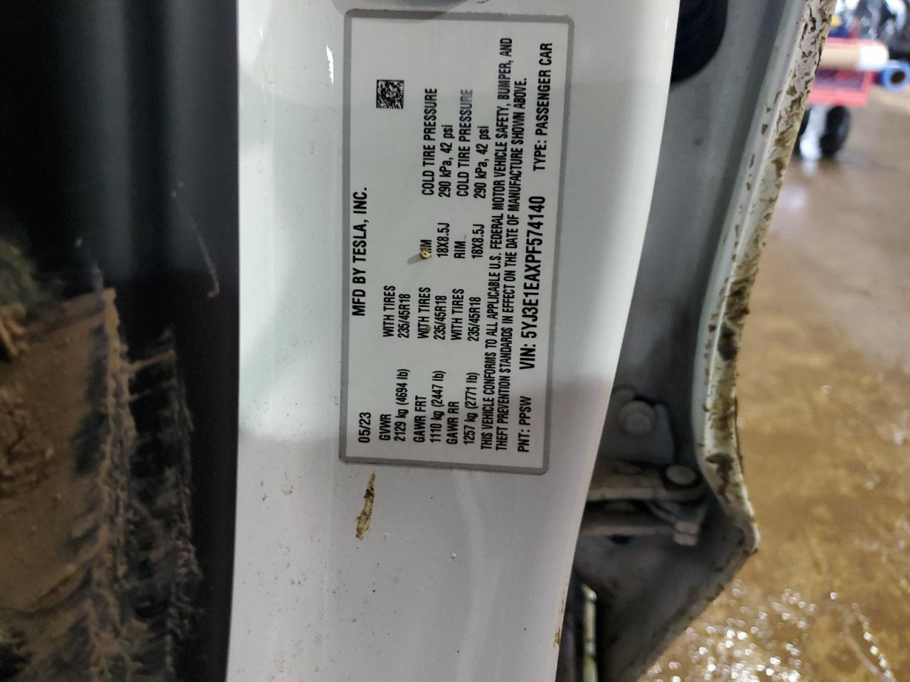 2023 TESLA MODEL 3 VIN:5YJ3E1EAXPF574140
