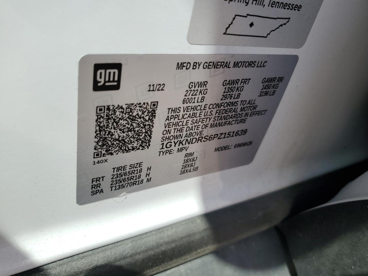 2023 CADILLAC XT5 PREMIUM LUXURY VIN:1GYKNDRS6PZ151639