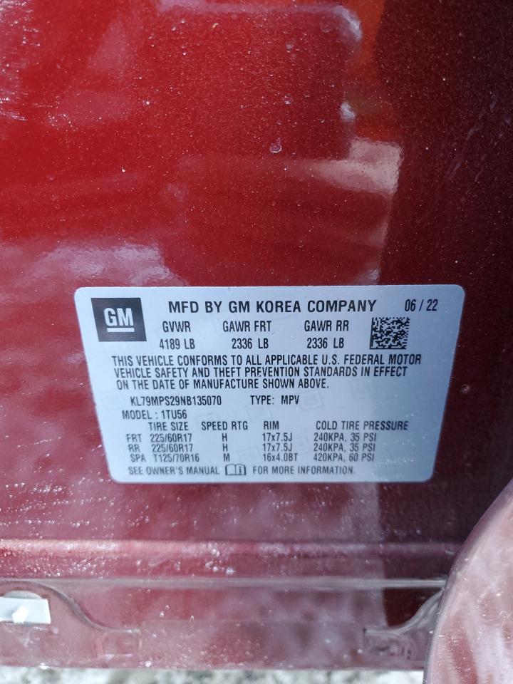 2022 CHEVROLET TRAILBLAZER LT VIN:KL79MPS29NB135070