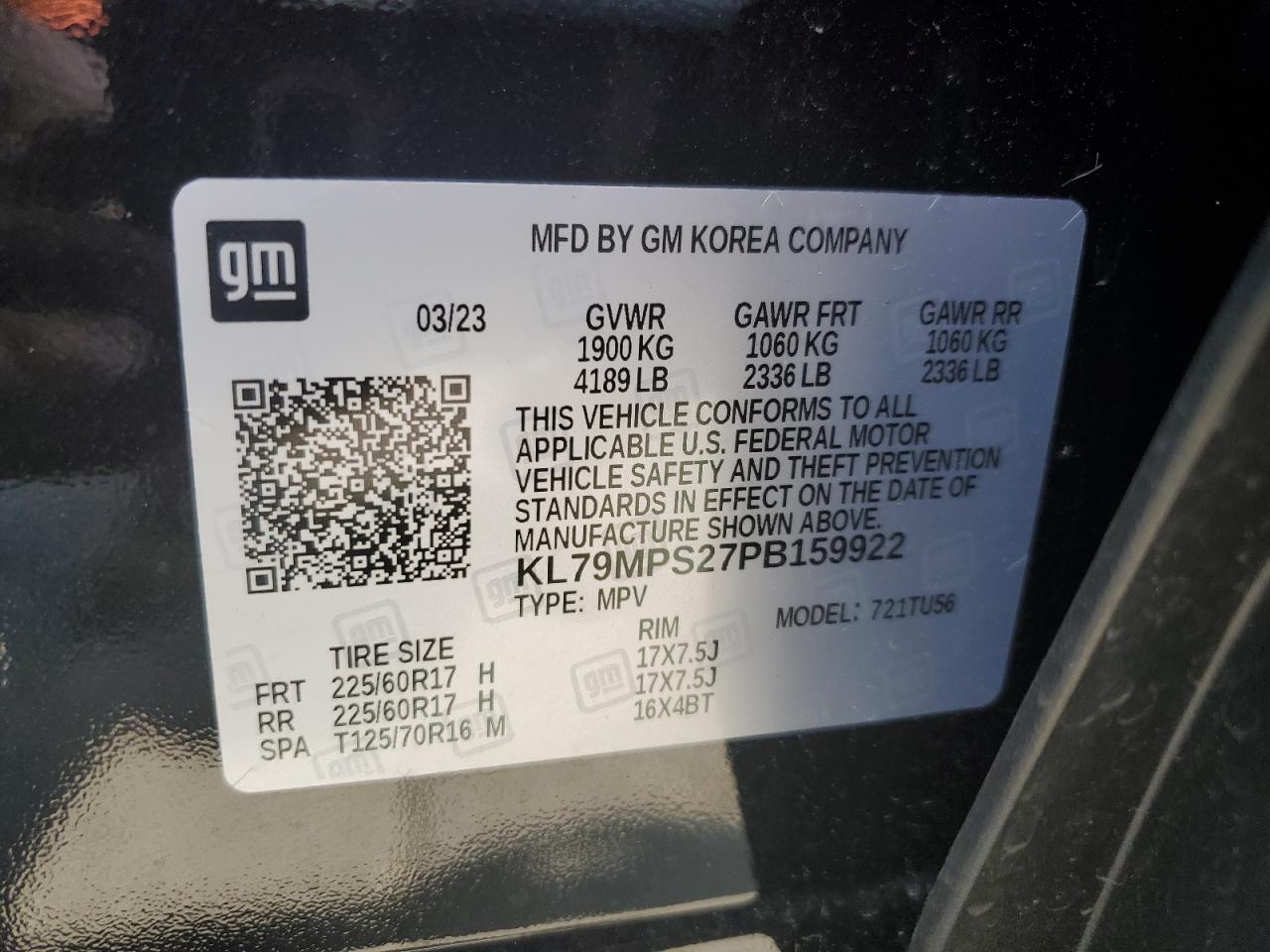 2023 CHEVROLET TRAILBLAZER LT VIN:KL79MPS27PB159922
