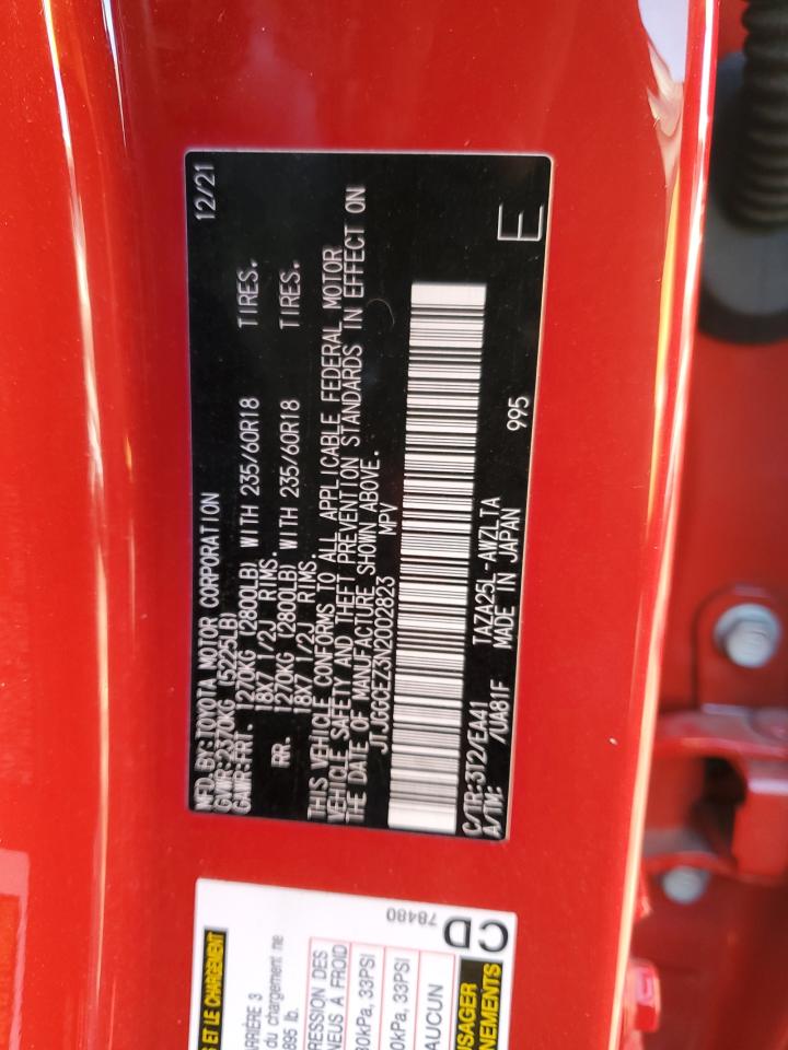 2022 LEXUS NX 350 VIN:JTJGGCEZ3N2002823