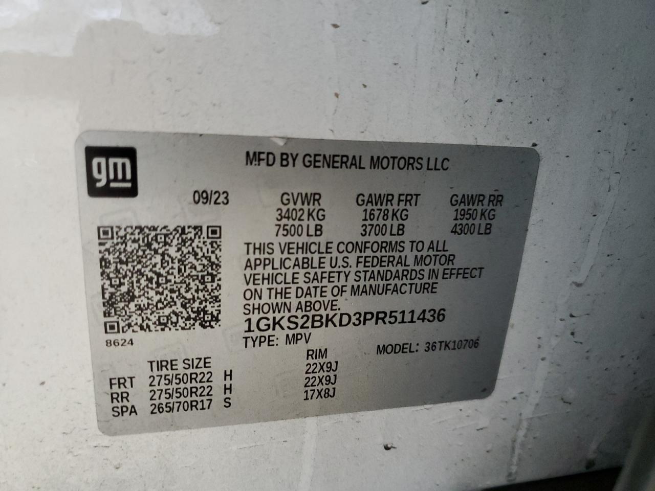 2023 GMC YUKON SLT VIN:1GKS2BKD3PR511436