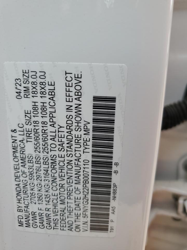 2023 HONDA PILOT LX VIN:5FNYG2H22PB007110