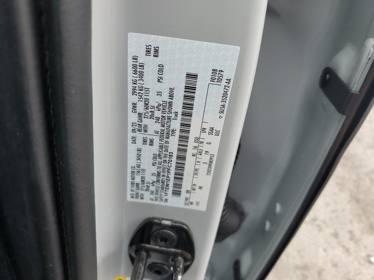 2023 FORD F150 SUPERCREW VIN:1FTEW1EP1PFC70183