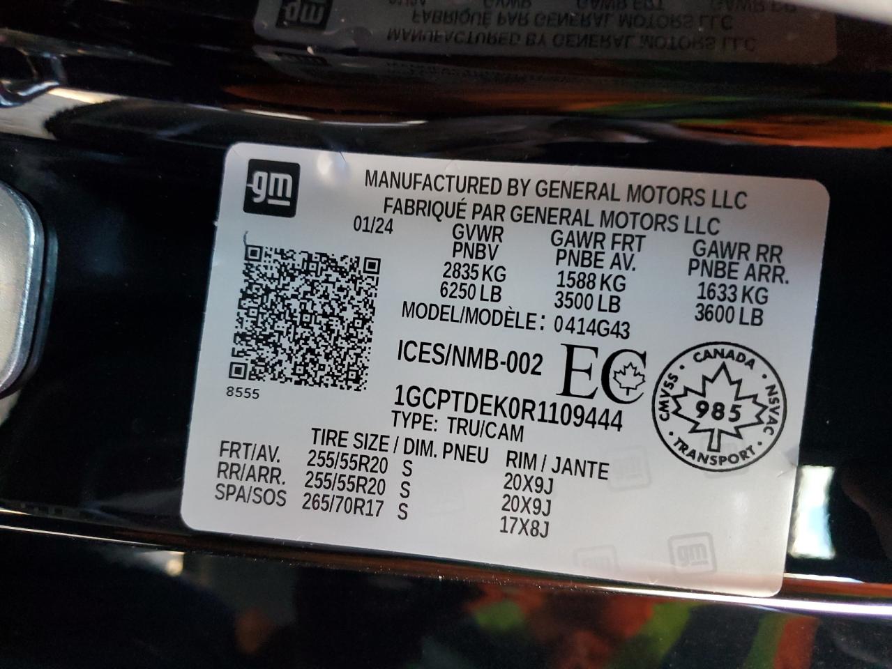 2024 CHEVROLET COLORADO Z71 VIN:1GCPTDEK0R1109444