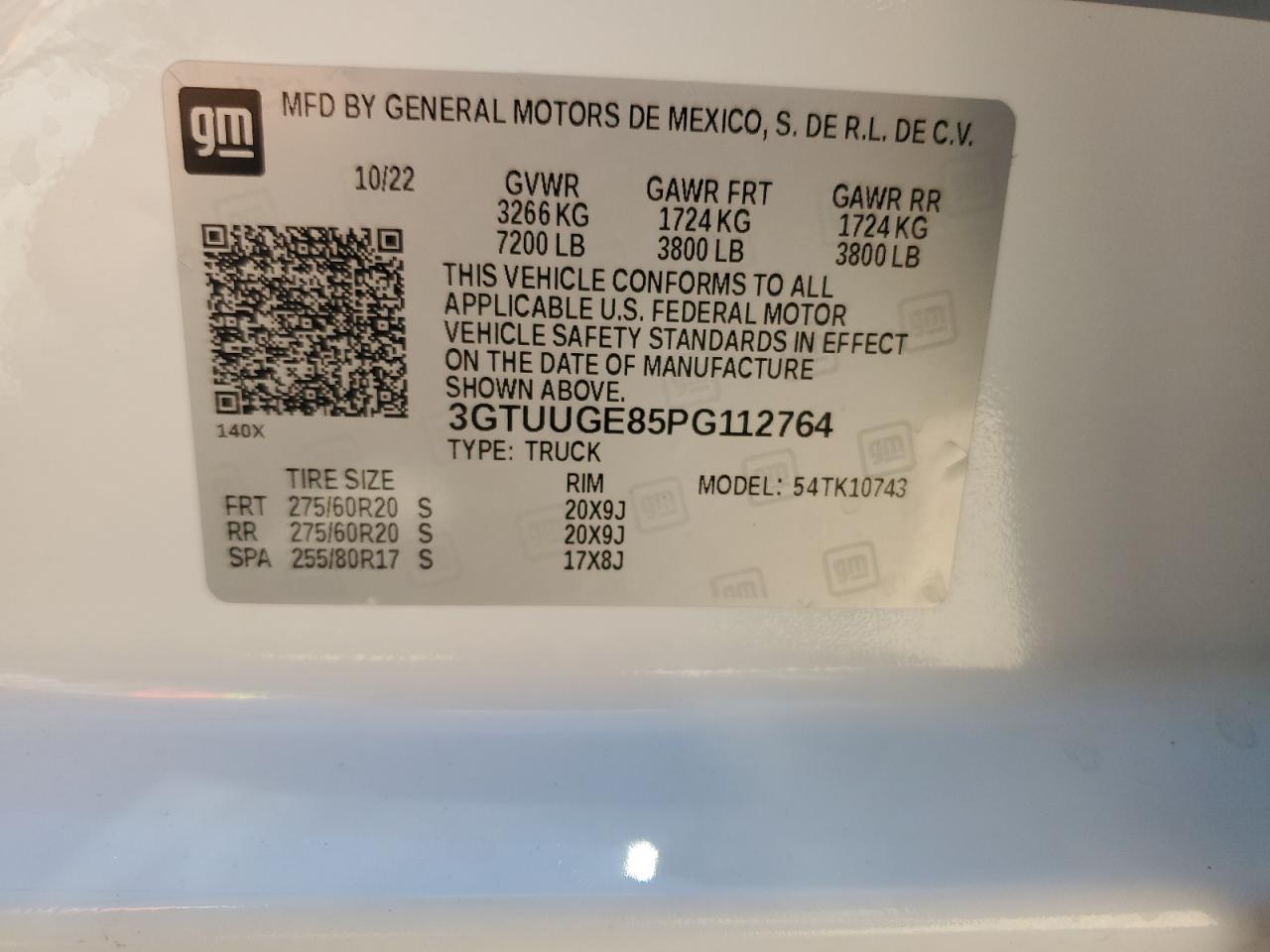 2023 GMC SIERRA K1500 DENALI VIN:3GTUUGE85PG112764