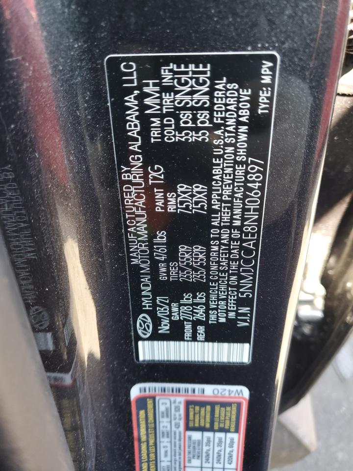 2022 HYUNDAI TUCSON SEL VIN:5NMJCCAE8NH064897