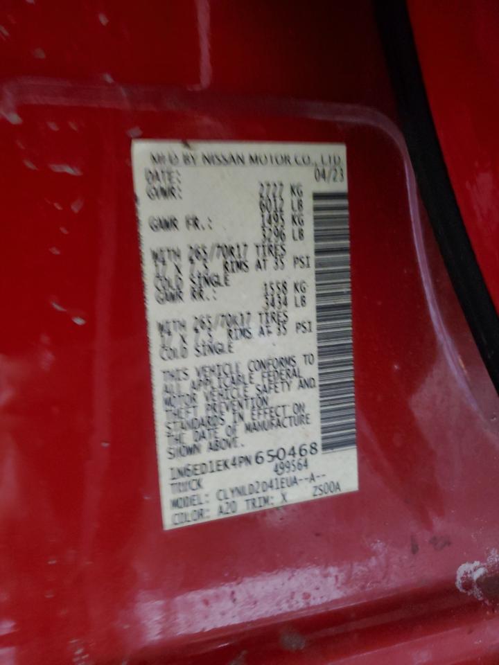 2023 NISSAN FRONTIER S VIN:1N6ED1EK4PN650468