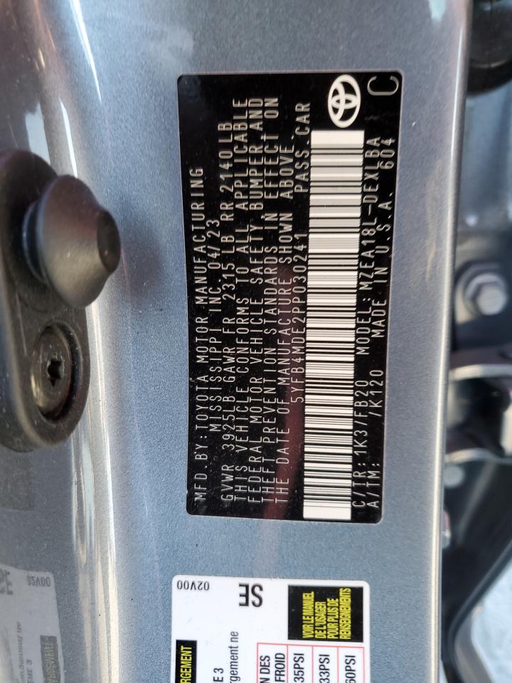 2023 TOYOTA COROLLA LE VIN:5YFB4MDE2PP030241