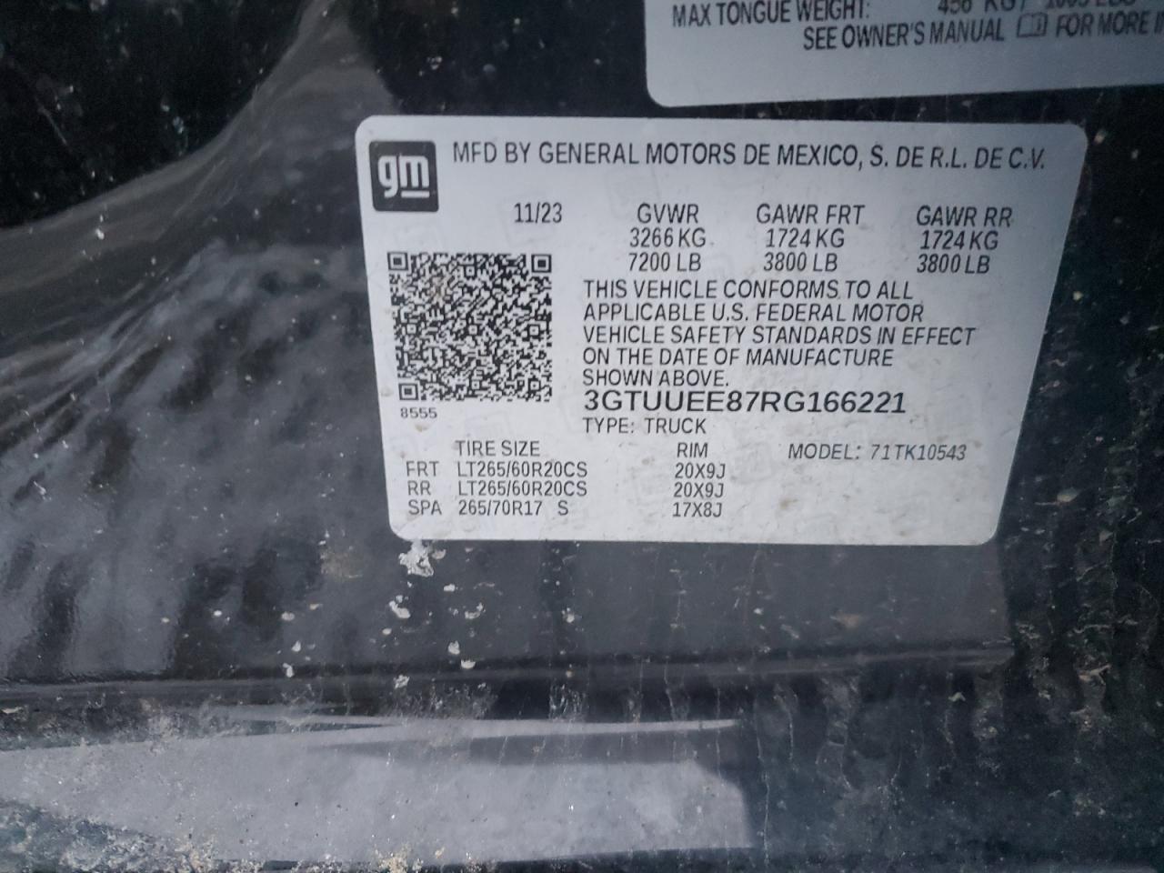 2024 GMC SIERRA K1500 AT4 VIN:3GTUUEE87RG166221