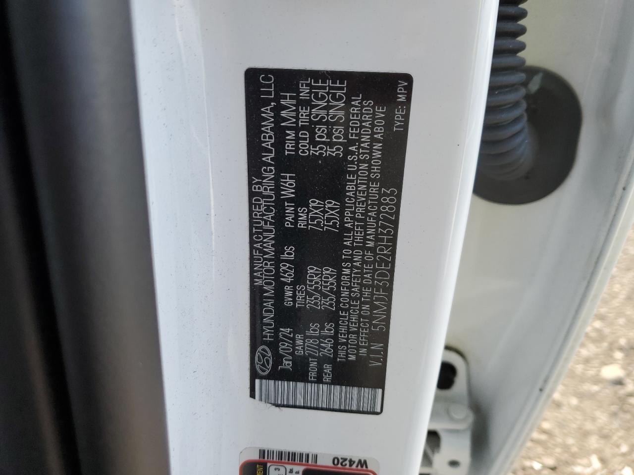 2024 HYUNDAI TUCSON SEL VIN:5NMJF3DE2RH372883