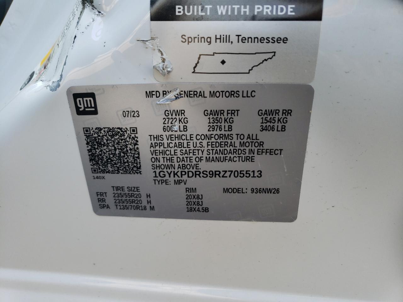 2024 CADILLAC XT6 PREMIUM LUXURY VIN:1GYKPDRS9RZ705513