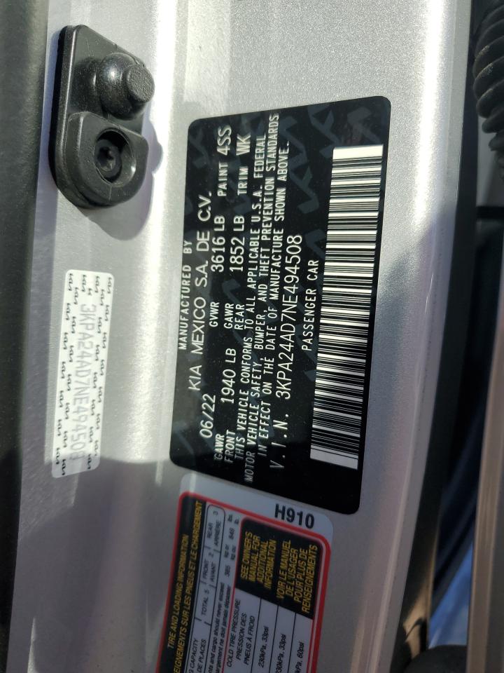 2022 KIA RIO LX VIN:3KPA24AD7NE494508
