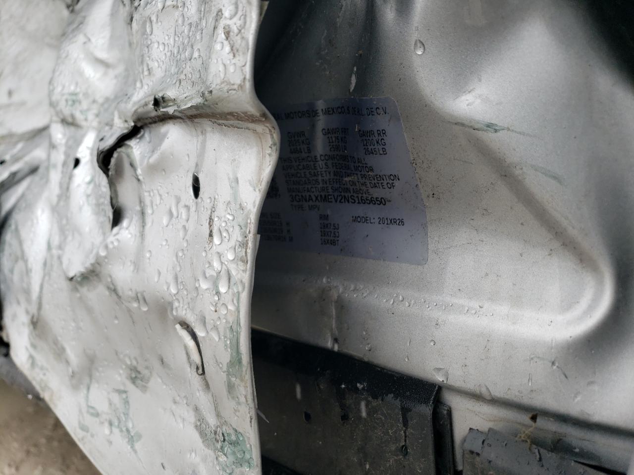 2022 CHEVROLET EQUINOX RS VIN:3GNAXMEV2NS165650