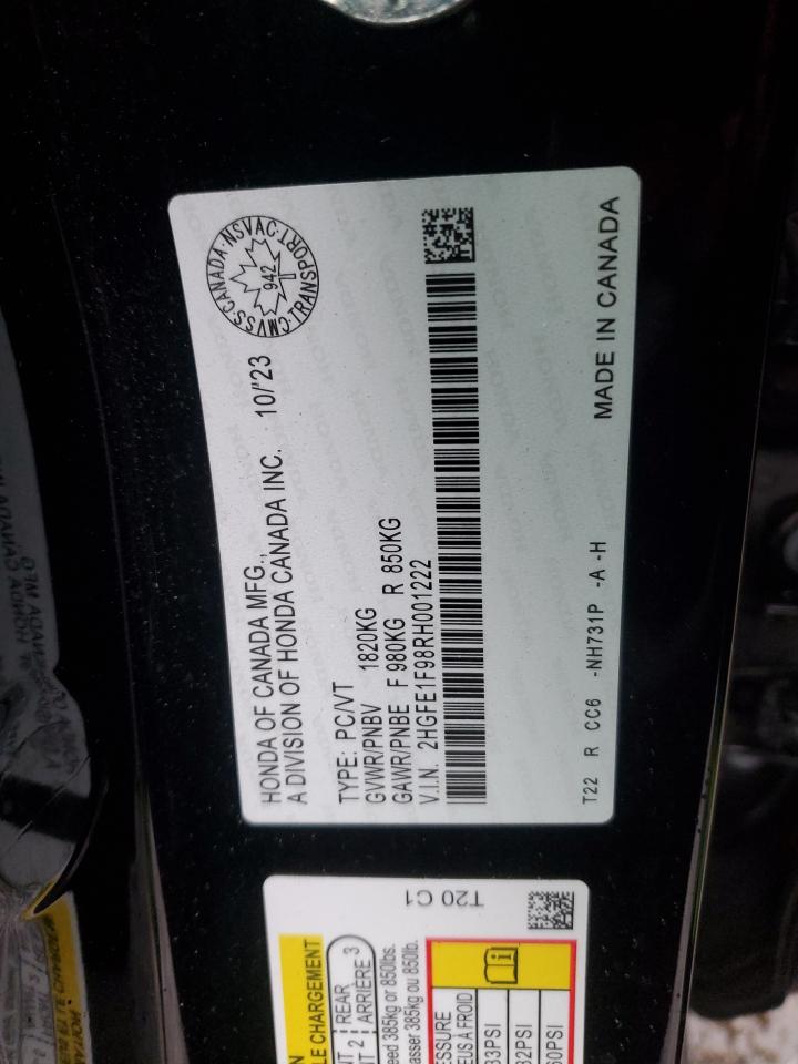 2024 HONDA CIVIC TOURING VIN:2HGFE1F98RH001222