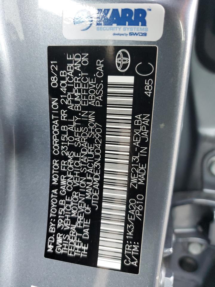 2022 TOYOTA COROLLA LE VIN:JTDEAMDE3NJ042907