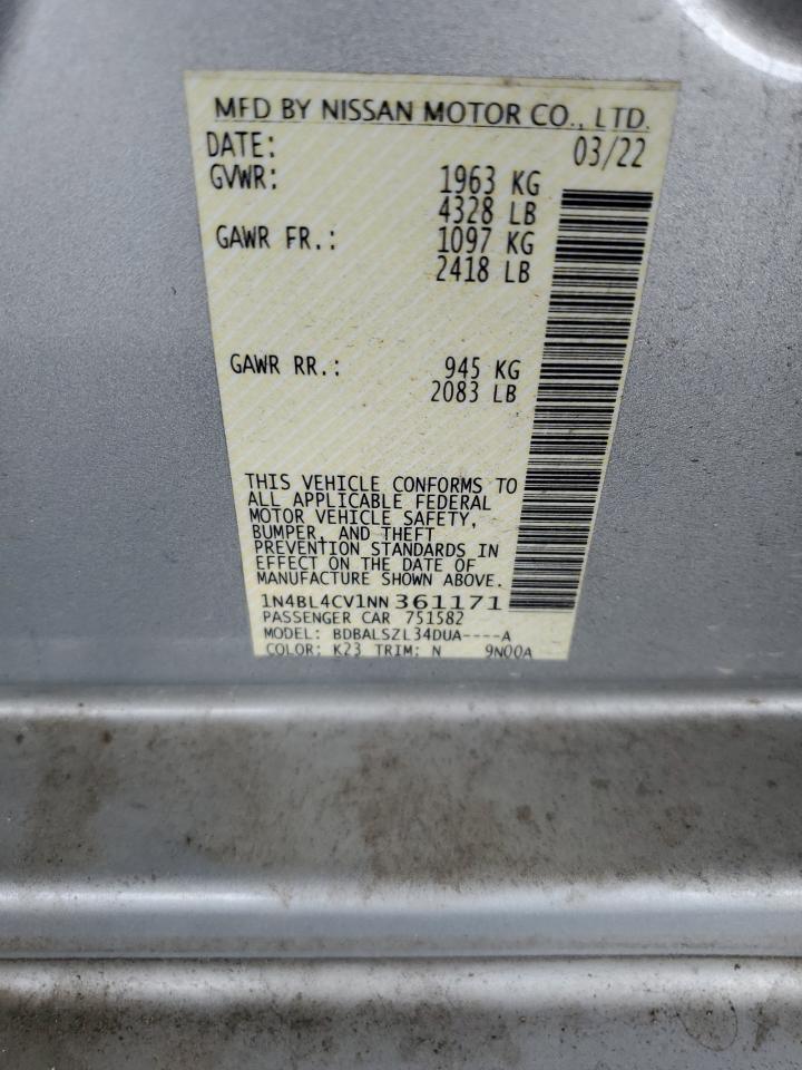 2022 NISSAN ALTIMA SR VIN:1N4BL4CV1NN361171