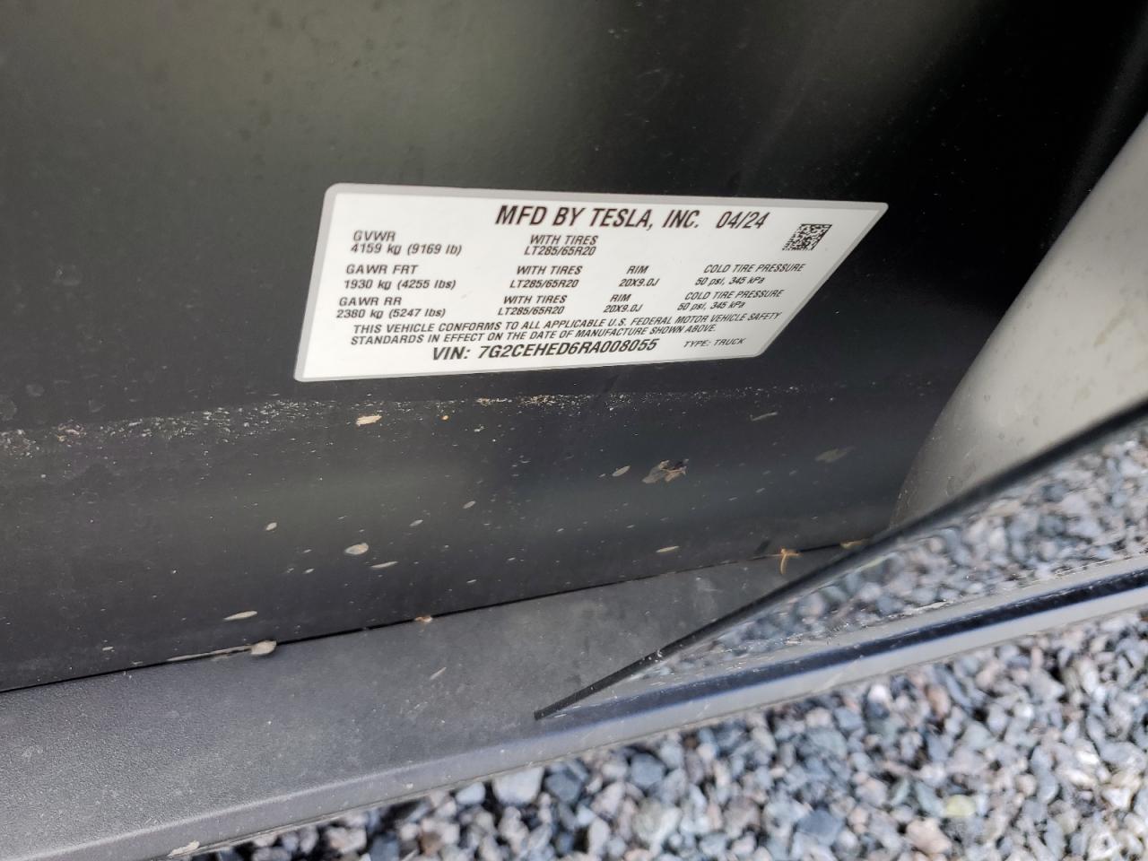 2024 TESLA CYBERTRUCK VIN:7G2CEHED6RA008055