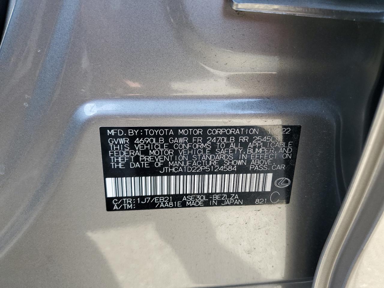 2023 LEXUS IS 300 VIN:JTHCA1D22P5124584
