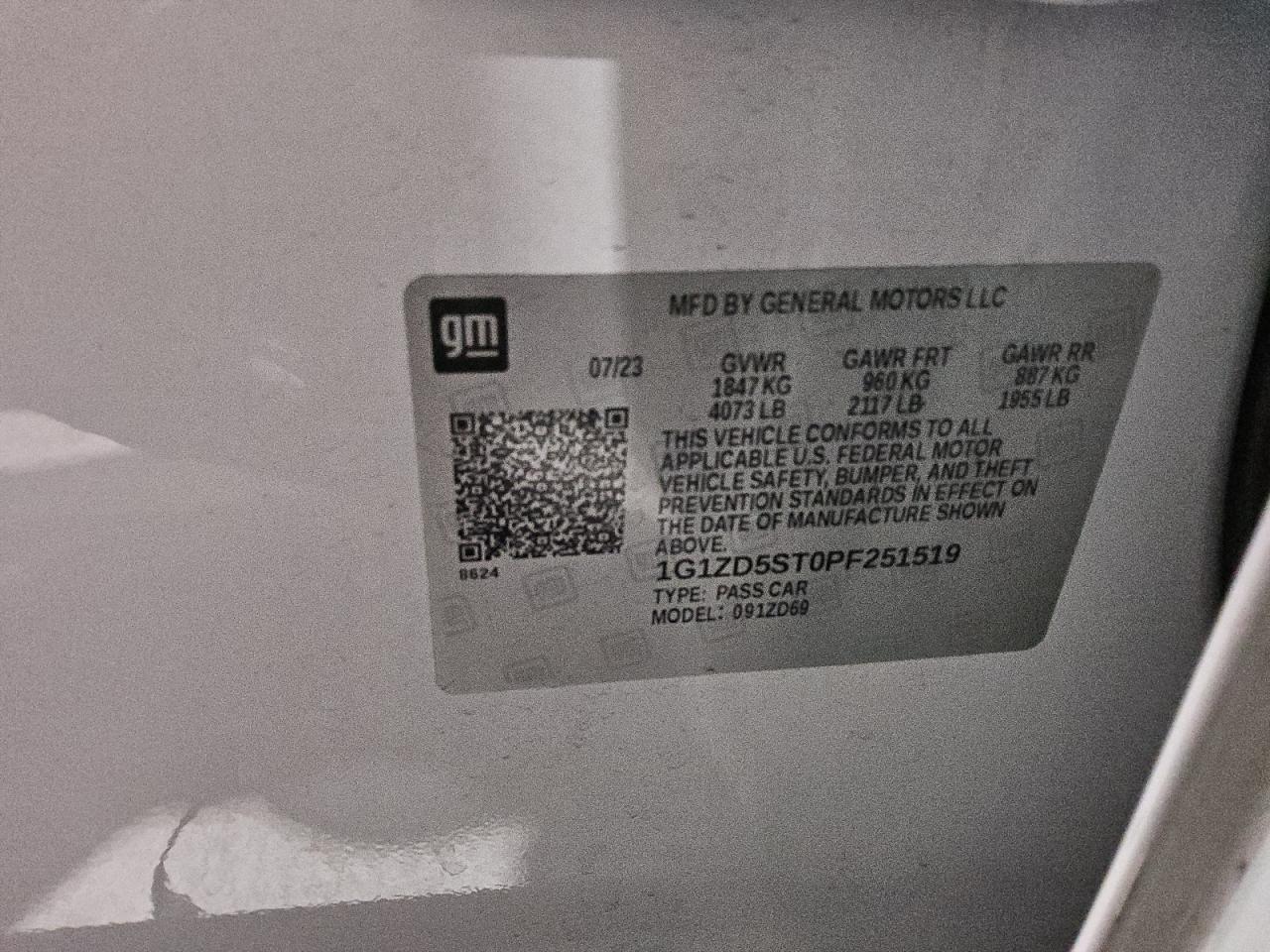 2023 CHEVROLET MALIBU LT VIN:1G1ZD5ST0PF251519