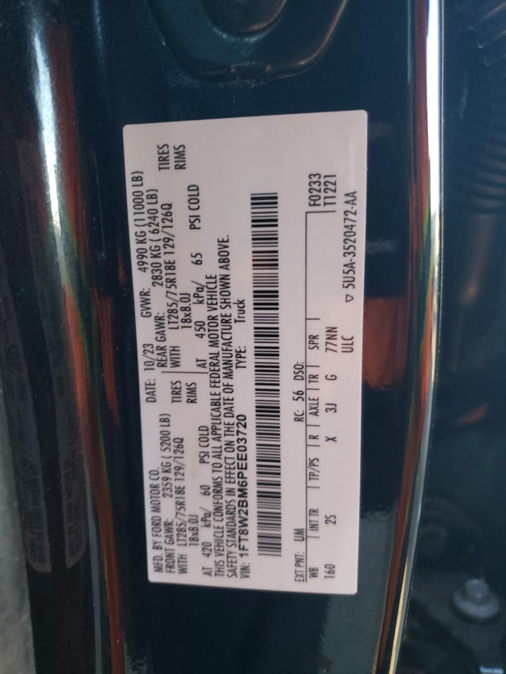 2023 FORD F250 SUPER DUTY VIN:1FT8W2BM6PEE03720