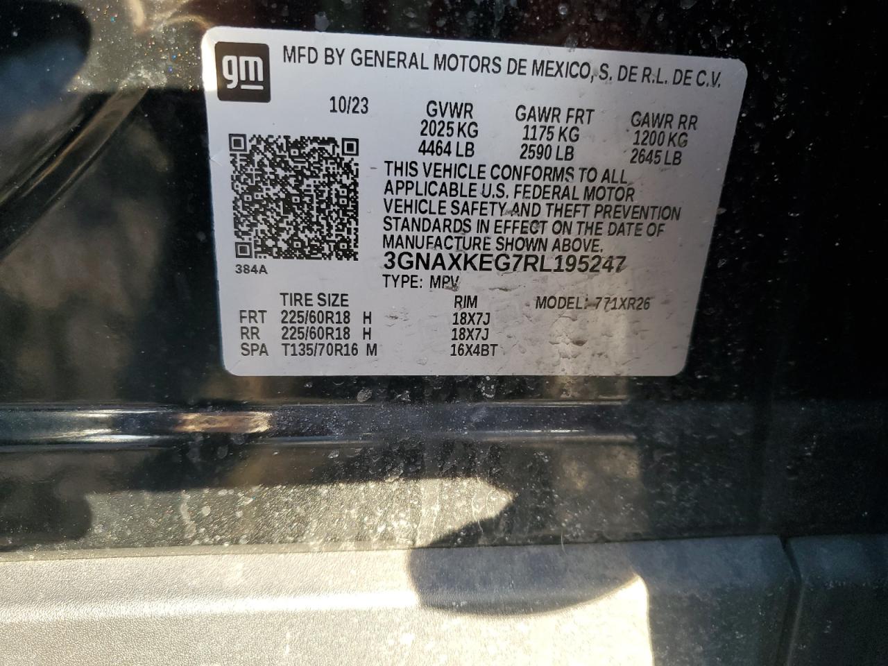 2024 CHEVROLET EQUINOX LT VIN:3GNAXKEG7RL195247