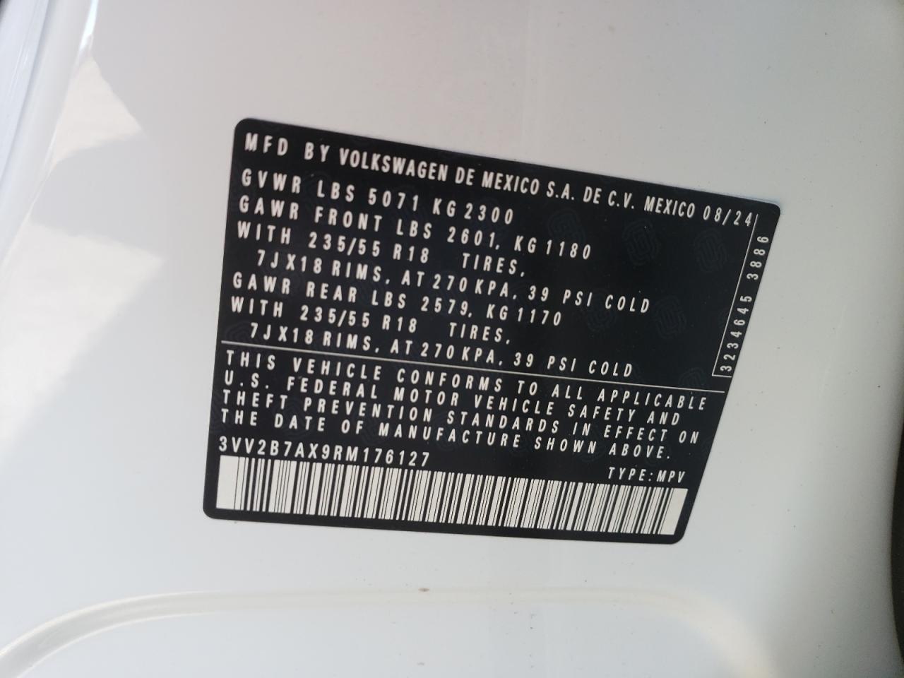 2024 VOLKSWAGEN TIGUAN SE VIN:3VV2B7AX9RM176127