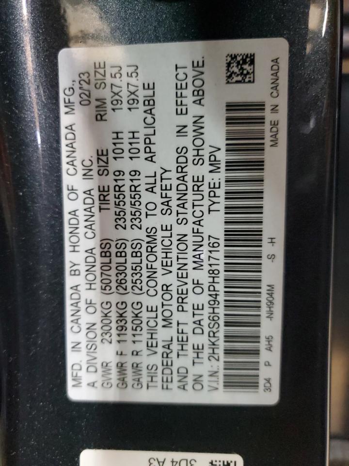 2023 HONDA CR-V SPORT TOURING VIN:2HKRS6H94PH817167