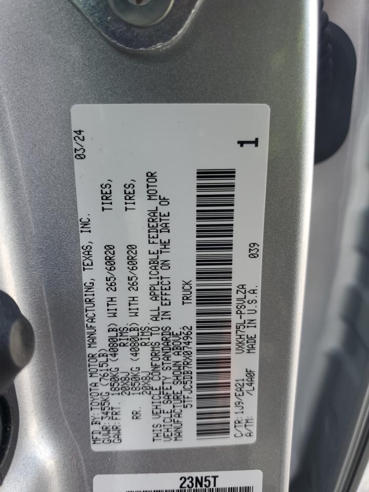 2024 TOYOTA TUNDRA CREWMAX LIMITED VIN:5TFJC5DB7RX074962