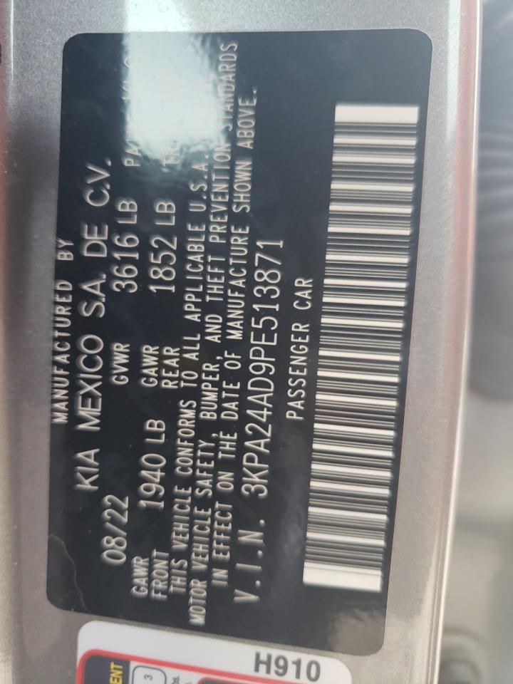 2023 KIA RIO LX VIN:3KPA24AD9PE513871