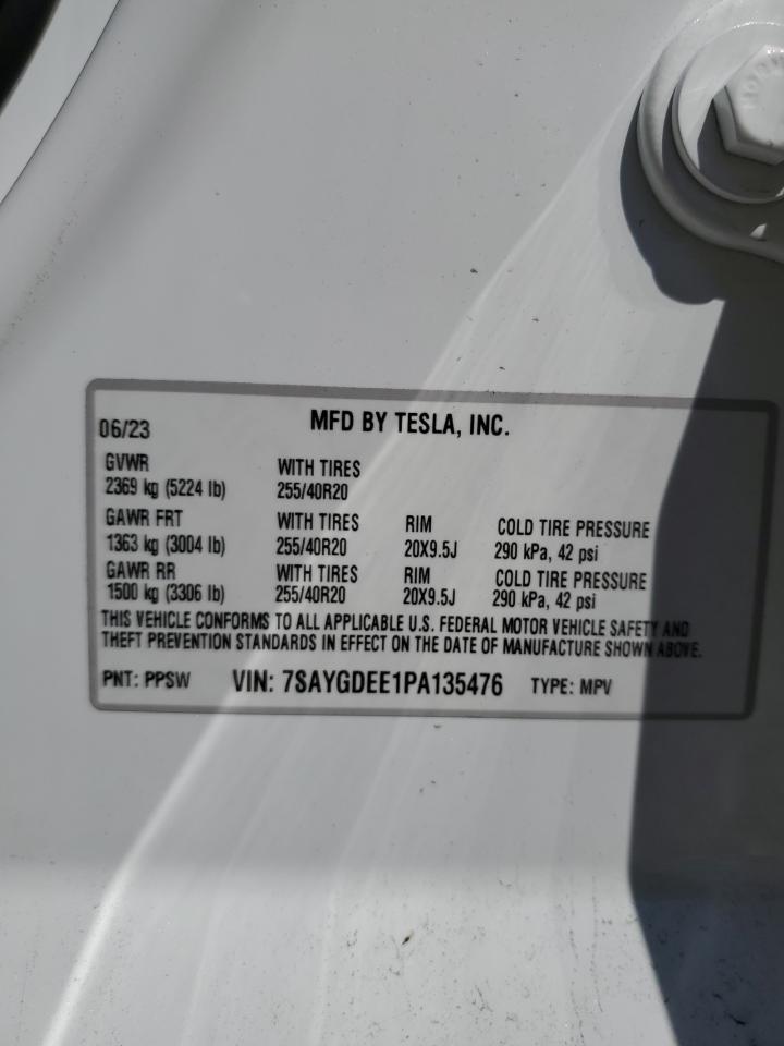 2023 TESLA MODEL Y VIN:7SAYGDEE1PA135476