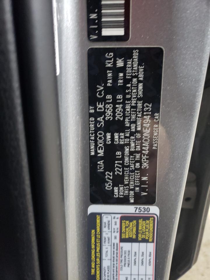 2022 KIA FORTE GT VIN:3KPF44AC0NE494132