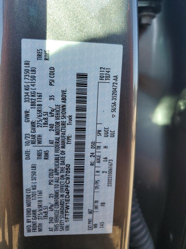 2023 FORD F150 SUPERCREW VIN:1FTFW1ED4PFC97050