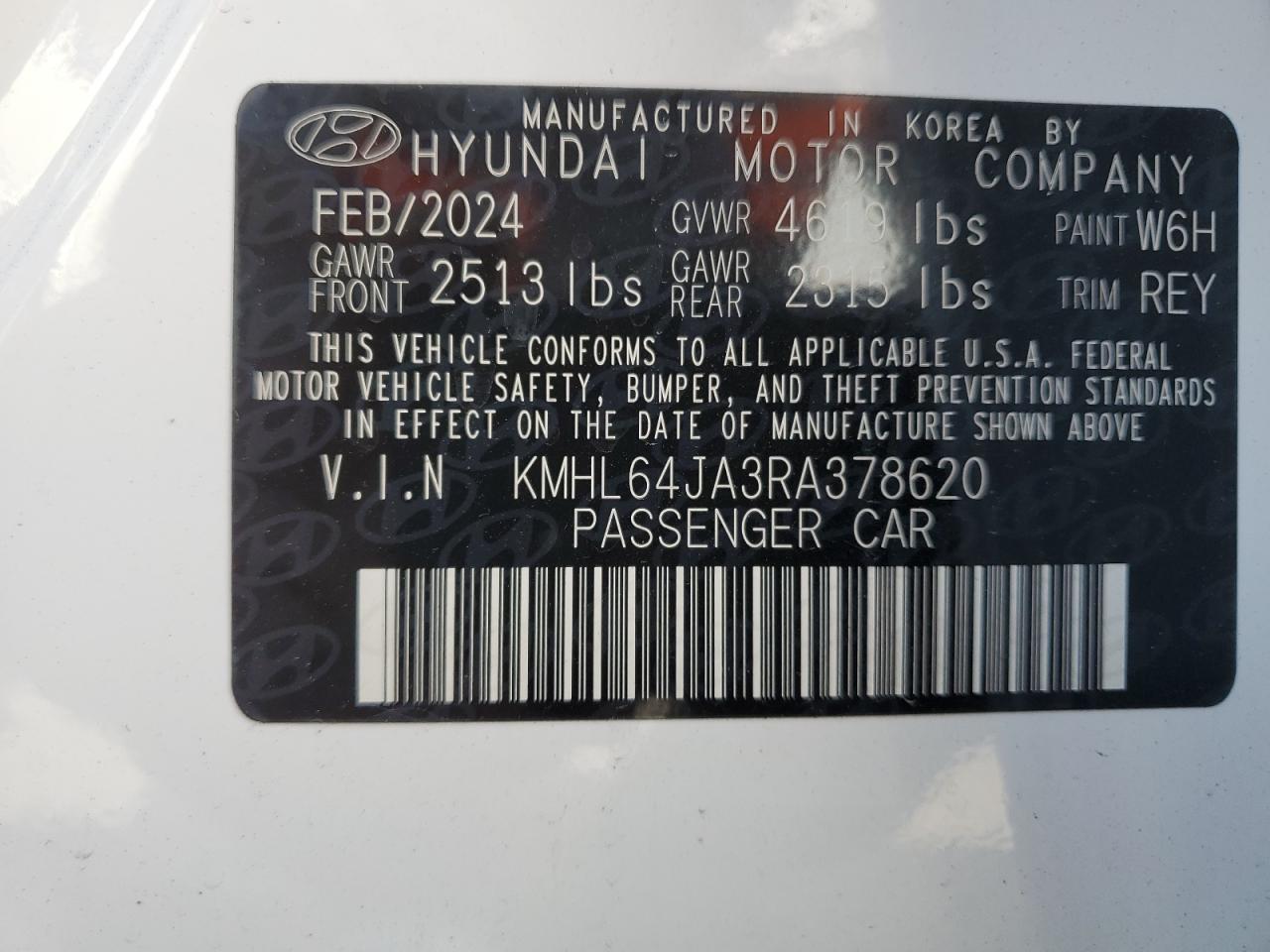 2024 HYUNDAI SONATA SEL VIN:KMHL64JA3RA378620