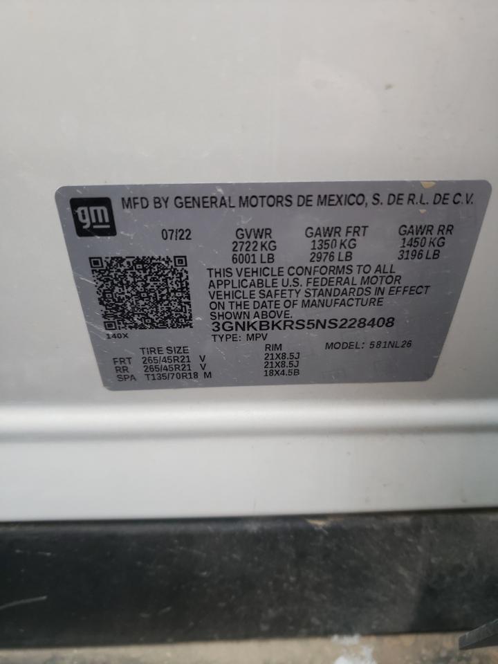 2022 CHEVROLET BLAZER RS VIN:3GNKBKRS5NS228408