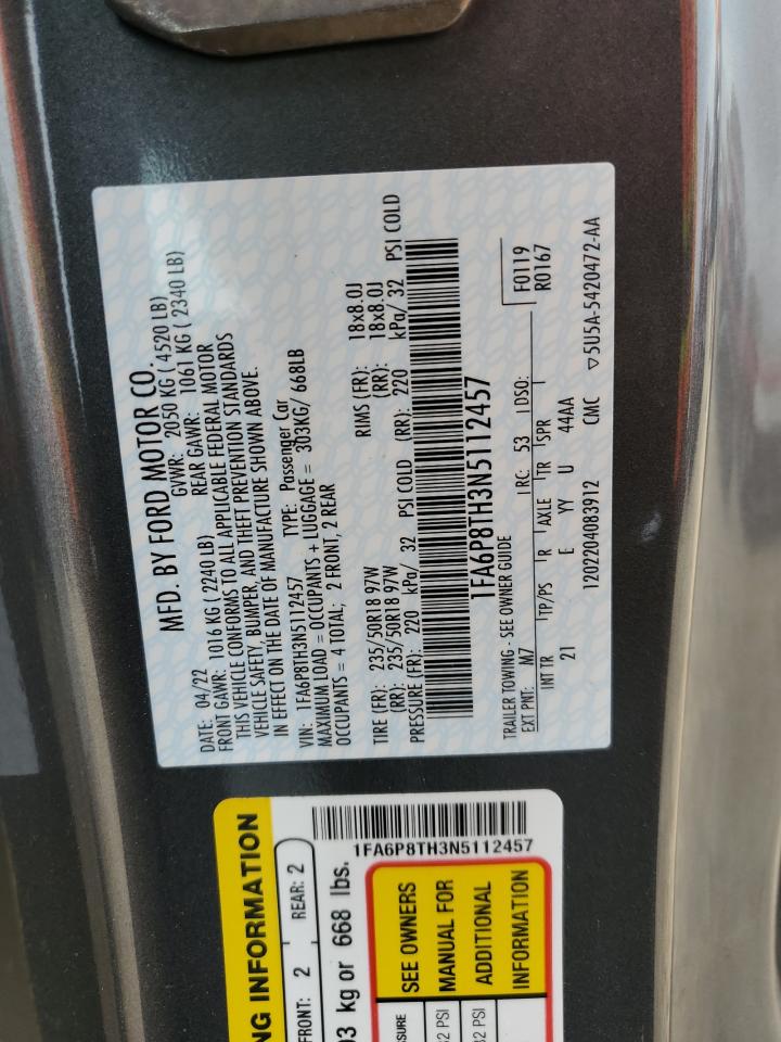 2022 FORD MUSTANG VIN:1FA6P8TH3N5112457