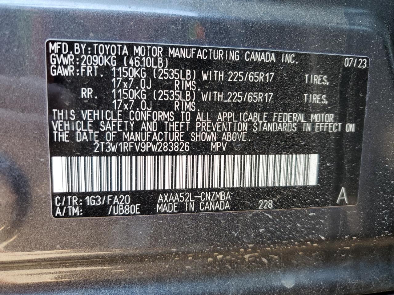 2023 TOYOTA RAV4 XLE VIN:1NXBR32E53Z017443