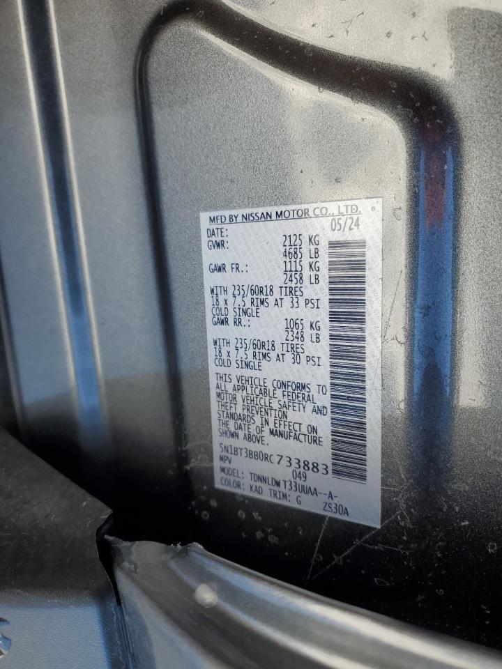 2024 NISSAN ROGUE SV VIN:5N1BT3BB0RC733883