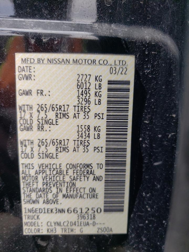 2022 NISSAN FRONTIER S VIN:1N6ED1EK3NN661250