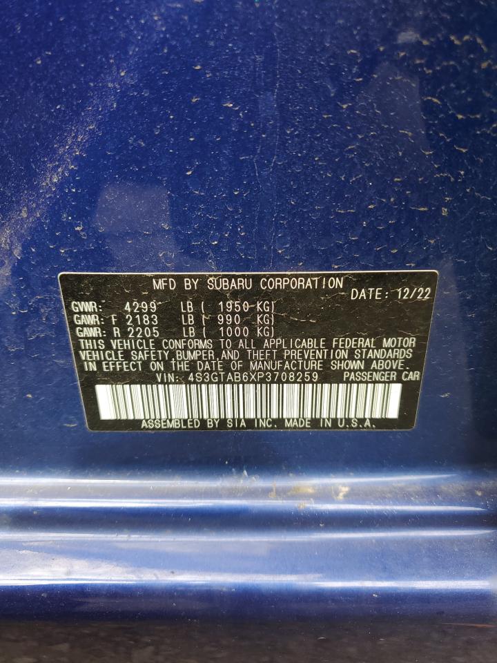 2023 SUBARU IMPREZA VIN:4S3GTAB6XP3708259