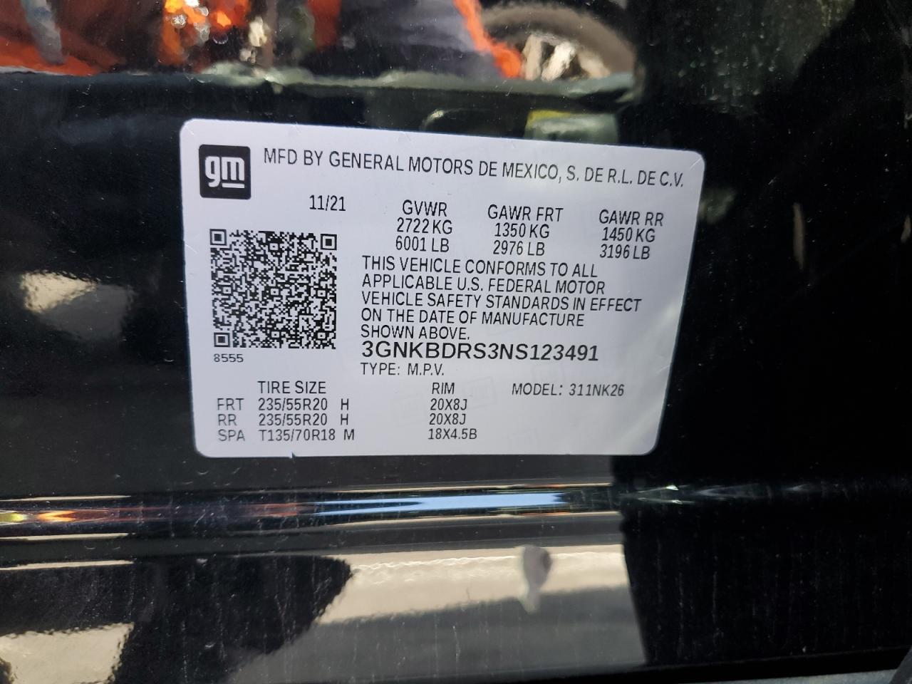 2022 CHEVROLET BLAZER 3LT VIN:3GNKBDRS3NS123491