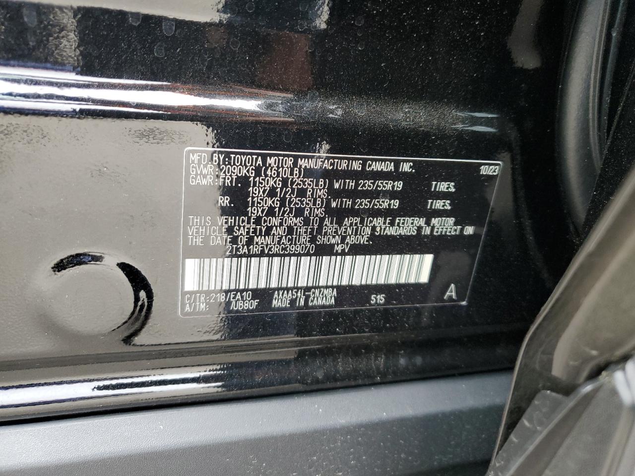 2024 TOYOTA RAV4 XLE PREMIUM VIN:2T3A1RFV3RC399070