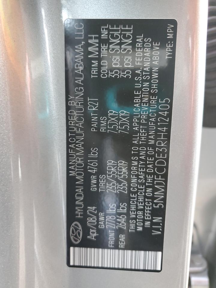 2024 HYUNDAI TUCSON SEL VIN:5NMJFCDE3RH412405