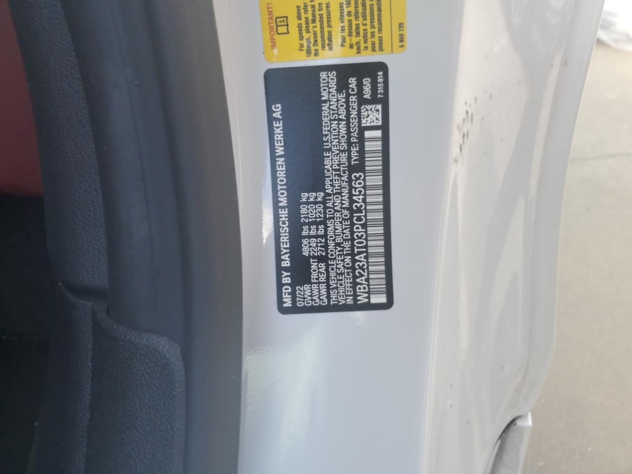 2023 BMW 430I VIN:WBA23AT03PCL34563